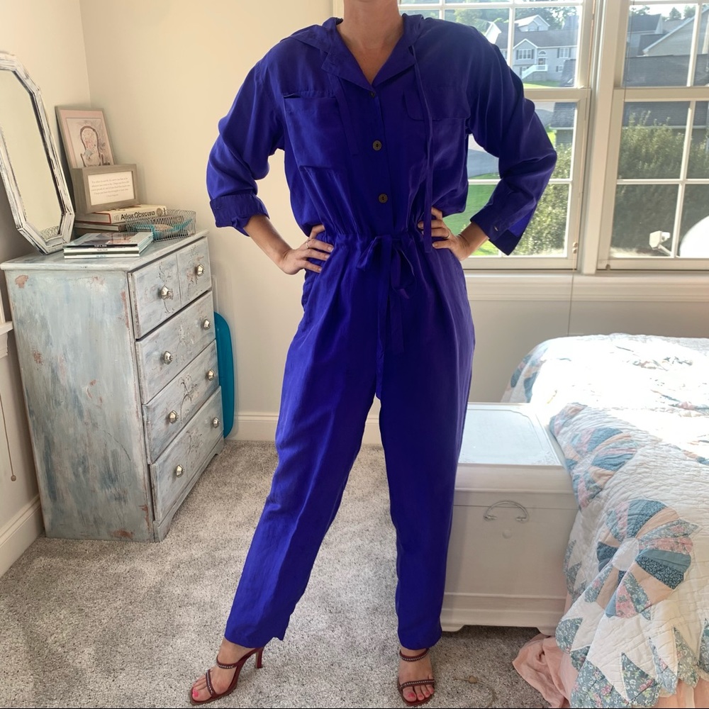 Vintage Saks Real Clothes Silk Blue Jumpsuit - Picture 12 of 14